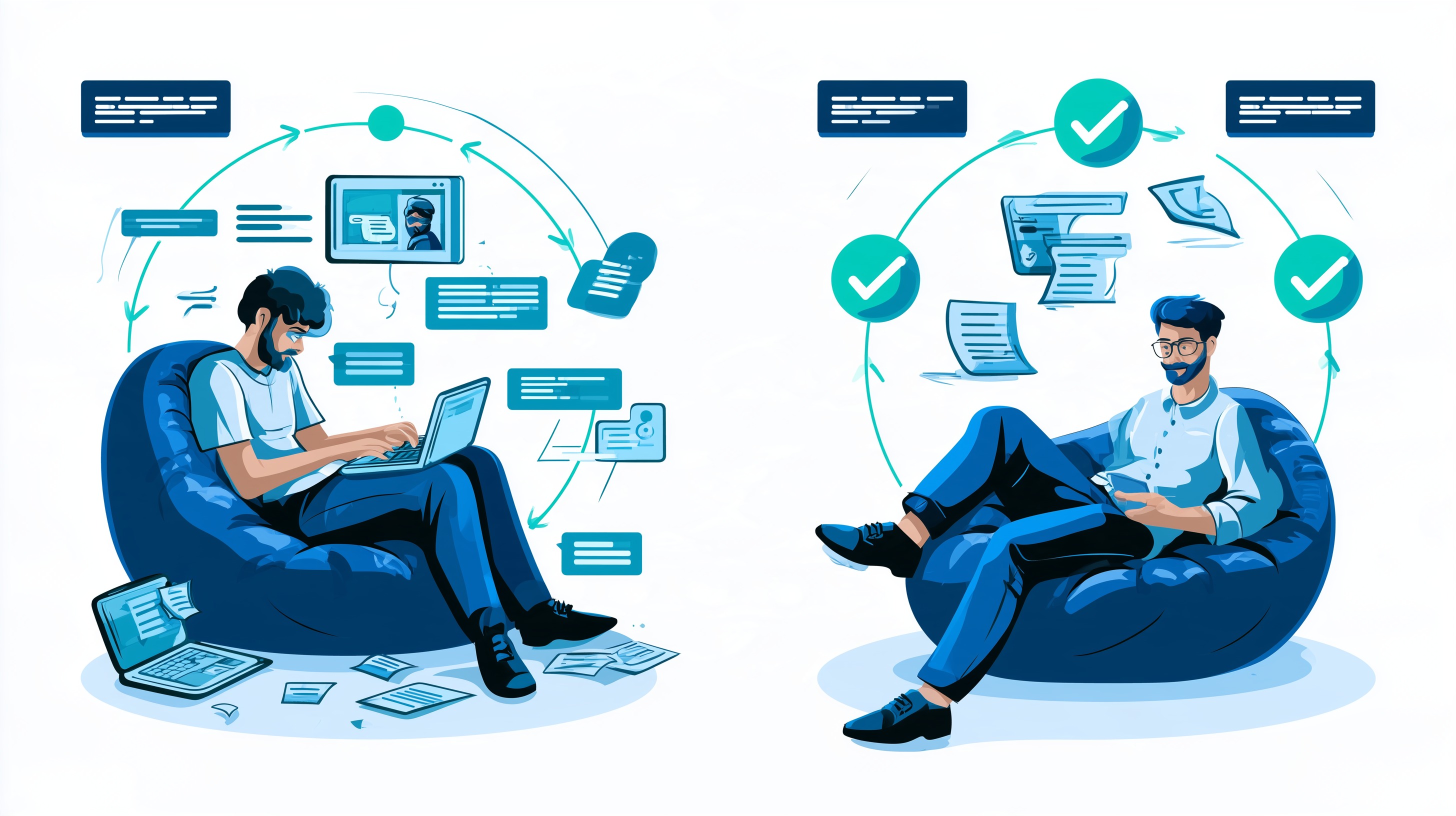 Diagram showing the difference between an AI chatbot workflow and an AI agent workflow for small business owners