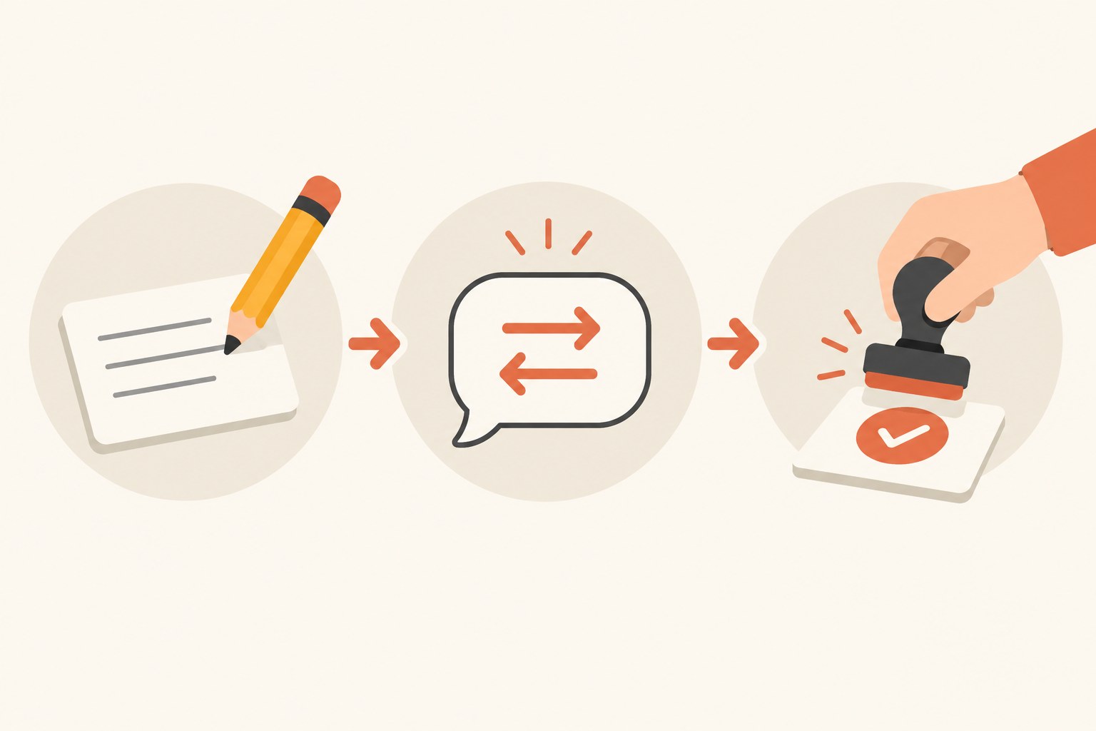 Simple three-step graphic for making business decisions with AI: write your call, ask AI for the case against it, then decide